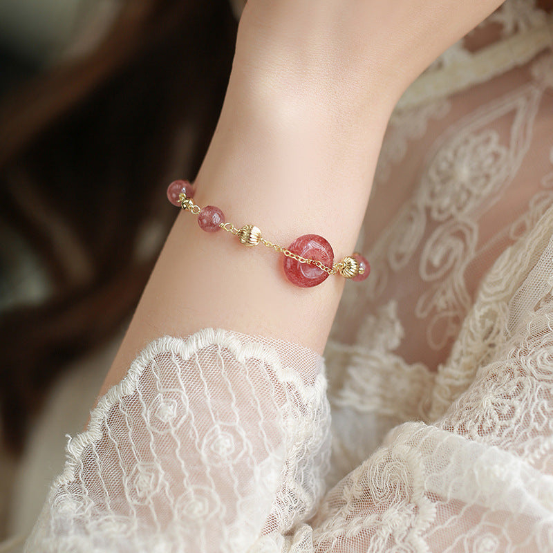 Strawberry Crystal Bracelet with Sterling Silver Safe Buckle