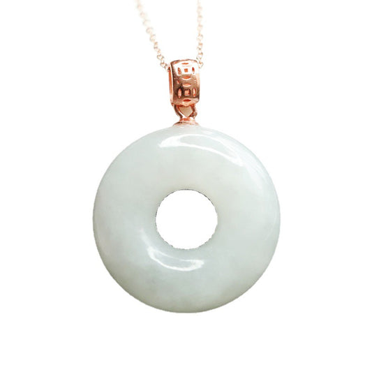 Silver Circle Pendant Necklace with Hotan Jade Detail