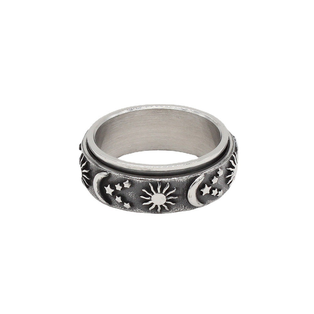 Retro National Flag Sun, Moon and Stars Titanium Steel Ring