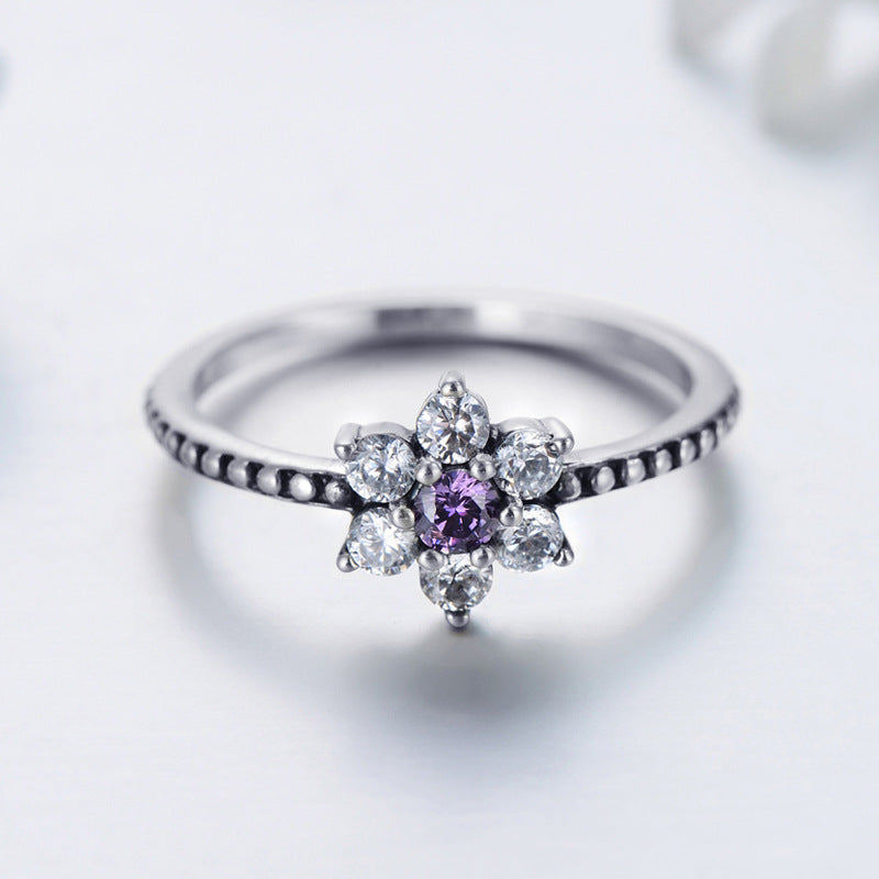 Luxurious Sterling Silver Ring with Purple Zircon for Women - European and American Design