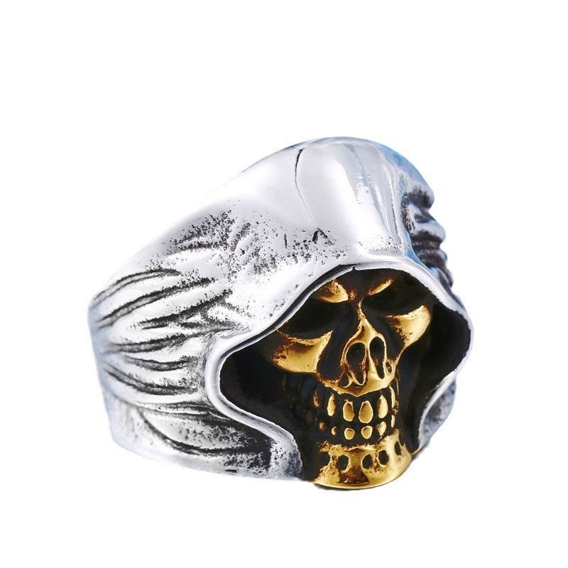 Punk-Inspired Vintage Stainless Steel Reaper Skull Ring for Men - Wholesale Titanium Steel Collection