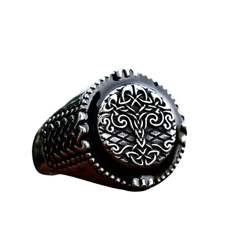 Viking-Inspired Titanium Steel Life Tree Ring for Men - Wholesale Retro Epoxy Jewelry