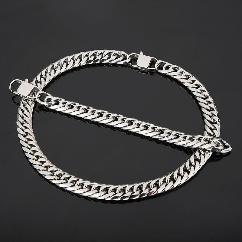 Trendy and Stylish European-American Hip-hop Double-woven Denim Chain, Titanium Steel Men's Bracelet and Necklace Combo