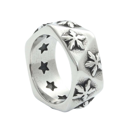 Trendy Titanium Steel Polygonal Pentagram Ring for Men - Retro Statement Jewelry