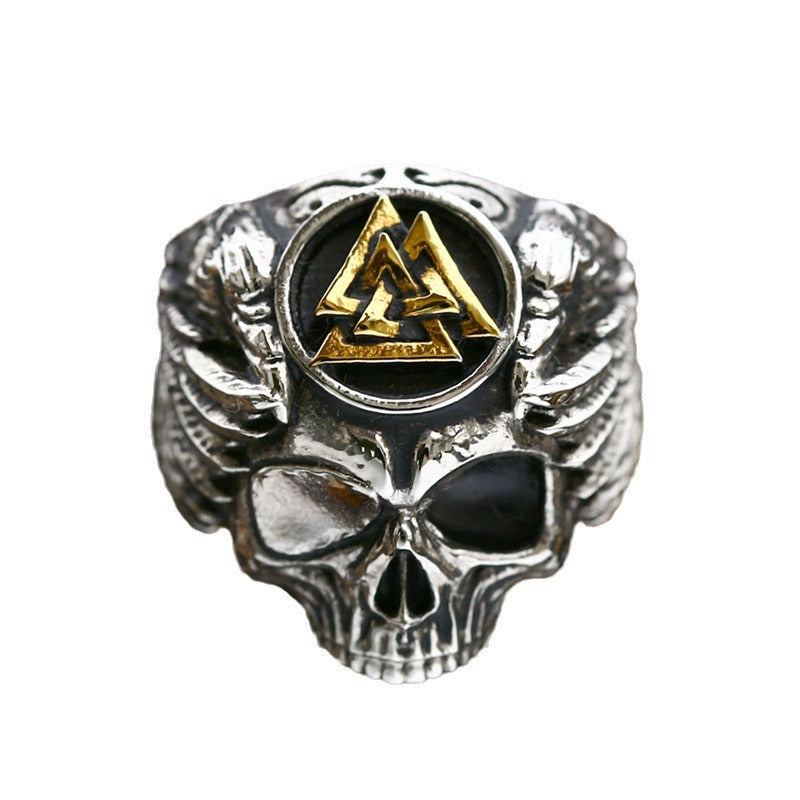 Titanium Steel Viking Triangular Stacked Ring - Punk Style Skull Jewelry for Men