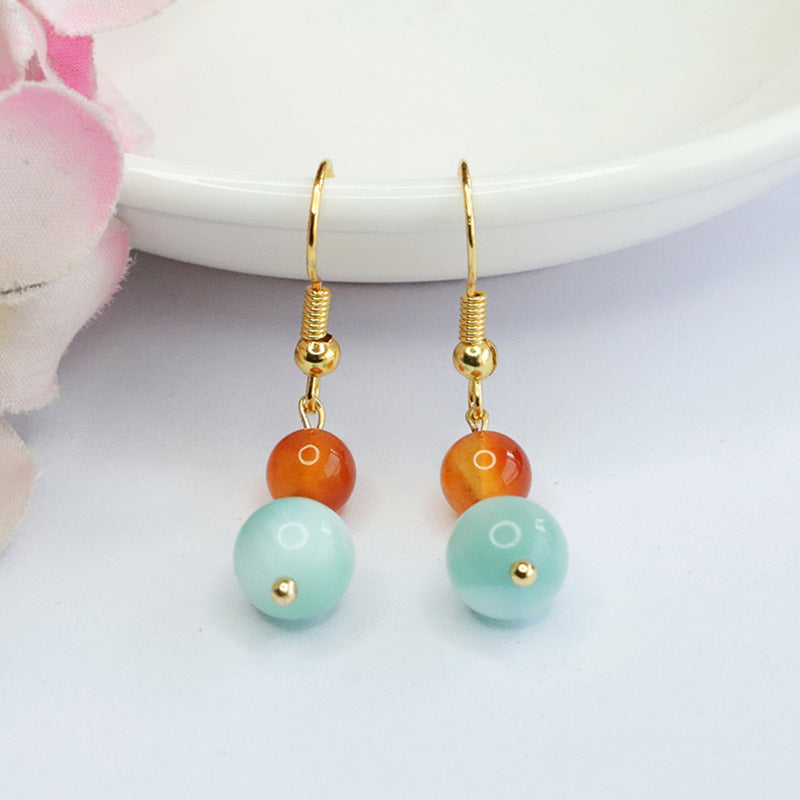 Earthy Agate Stone Earrings with Sterling Silver Hooks