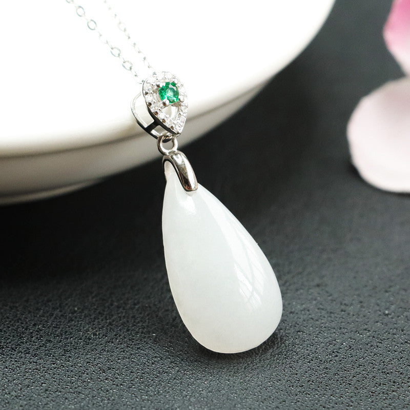 Love Necklace Jewelry with Hetian Jade and Zircon Insets