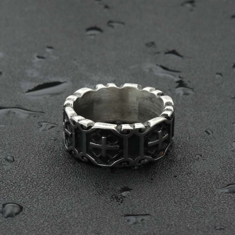 Retro Punk Titanium Steel Cross Ring for Men - Edgy Stainless Steel Accessory