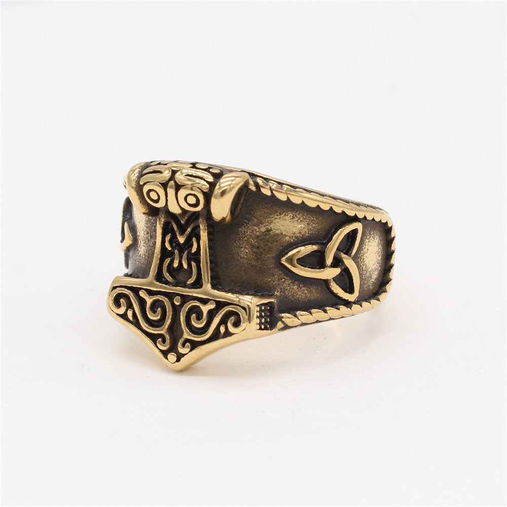 Nordic Viking Pirate Thor Hammer Titanium Steel Ring for Men