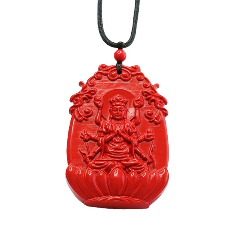 Red Sand Lotus Guanyin Sterling Silver Pendant