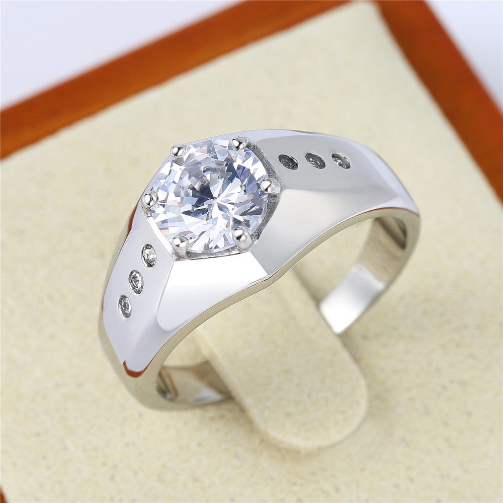 Men's Zircon Titanium Steel Wedding Ring in European and American Fashion