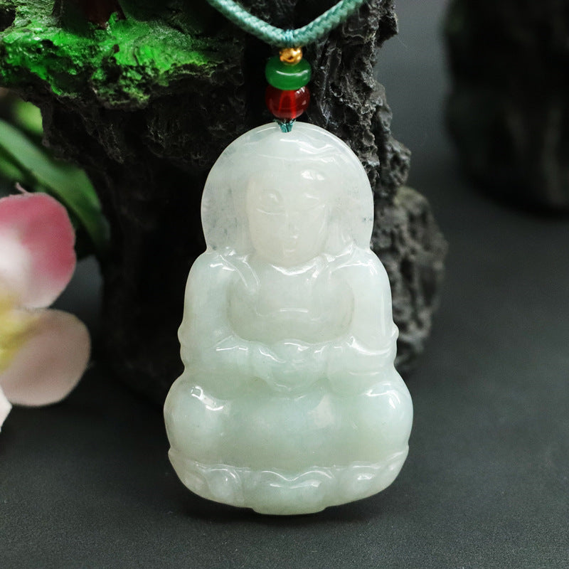 Jade Guanyin Fortune's Favor Sterling Silver Pendant