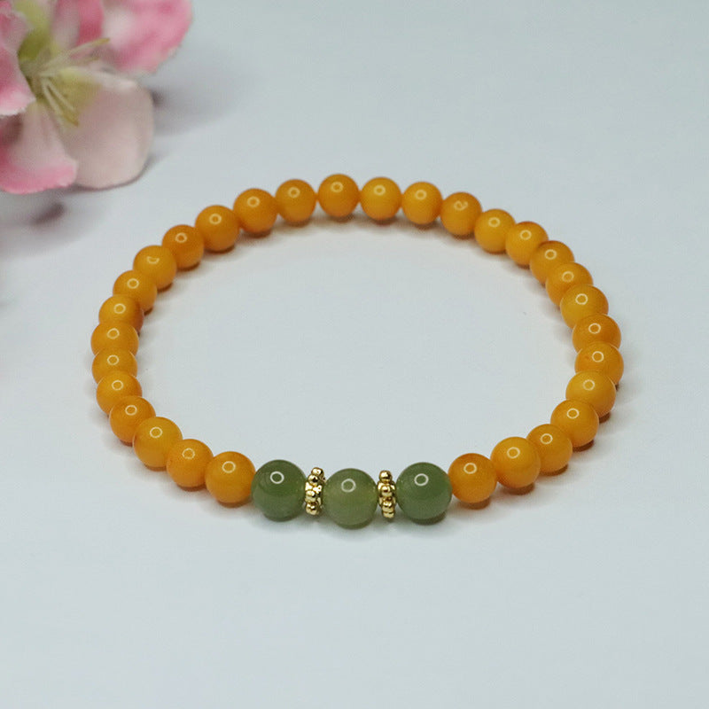 Women's Beeswax Bracelet with Honey Amber and Jade