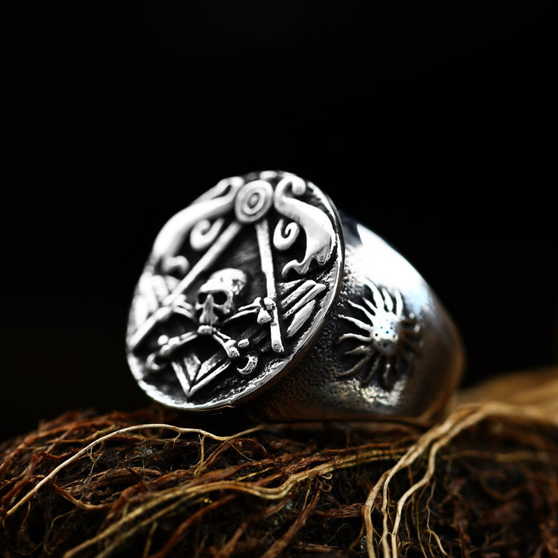 Retro Titanium Steel Freemason Skull Ring for Men - Wholesale Jewelry