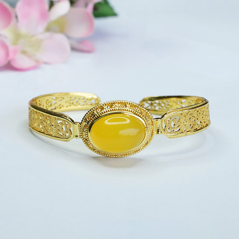 Golden Chalcedony Bangle Bracelet with Sterling Silver Opening