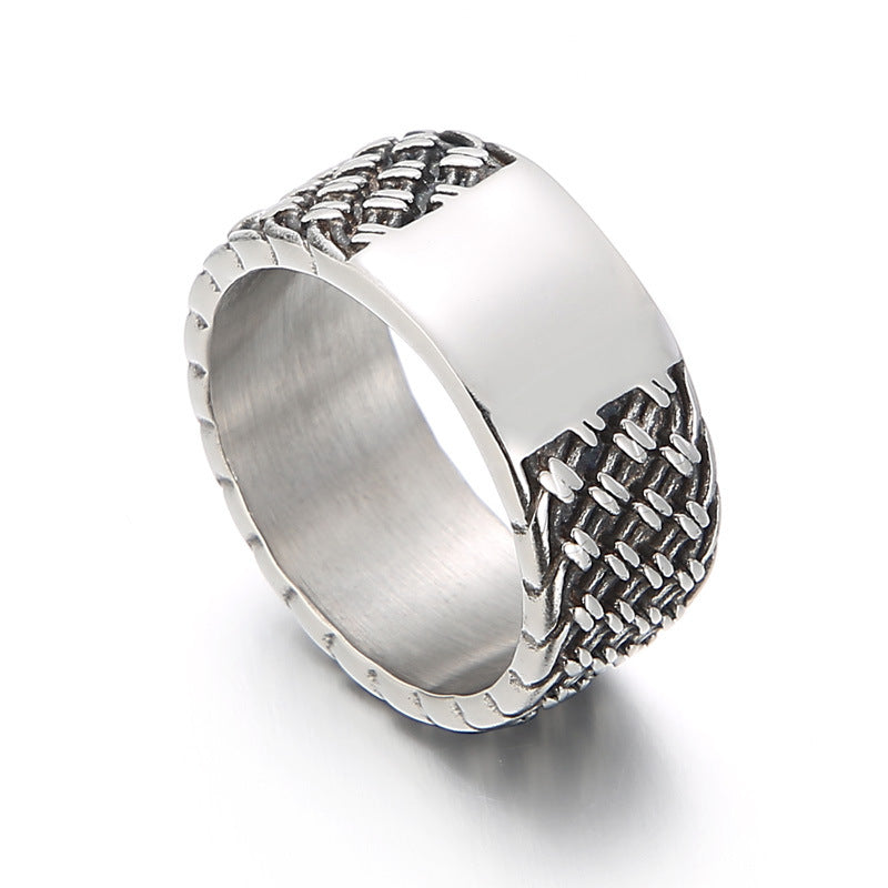 Retro Interwoven Lace Titanium Steel Ring for Men - European and American Fashion Design