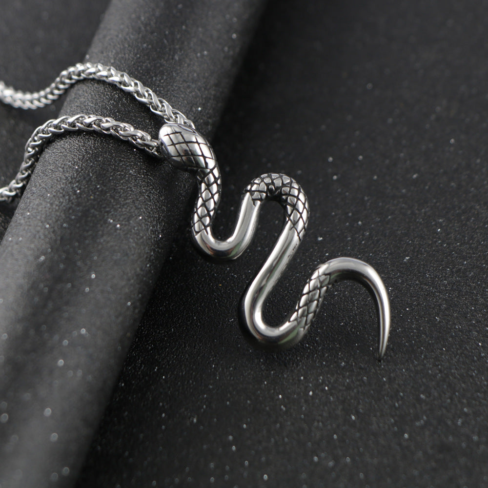 Titanium Steel Snake Pendant Necklace for Men - Unique European and American Design