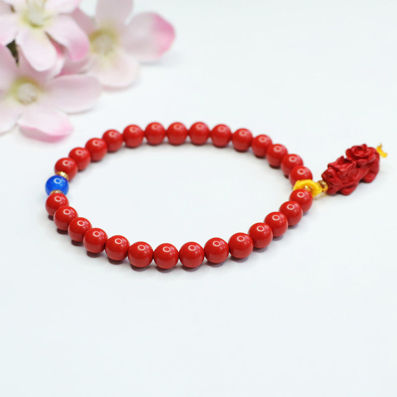 Red Sand Pixiu Lotus Bracelet with Cinnabar Stone