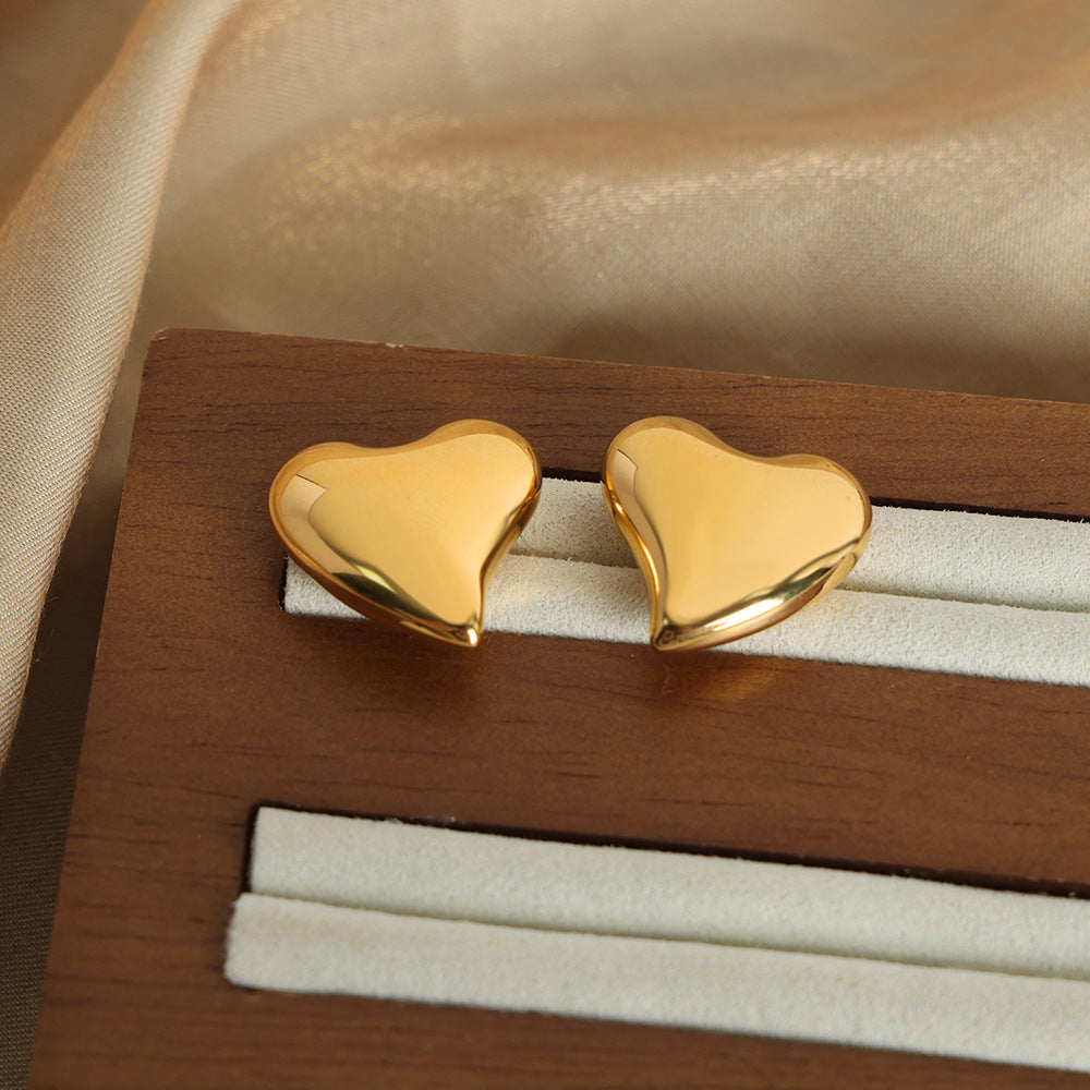 Heart-Shaped Geometric Earrings in Titanium Gold-Plated Design