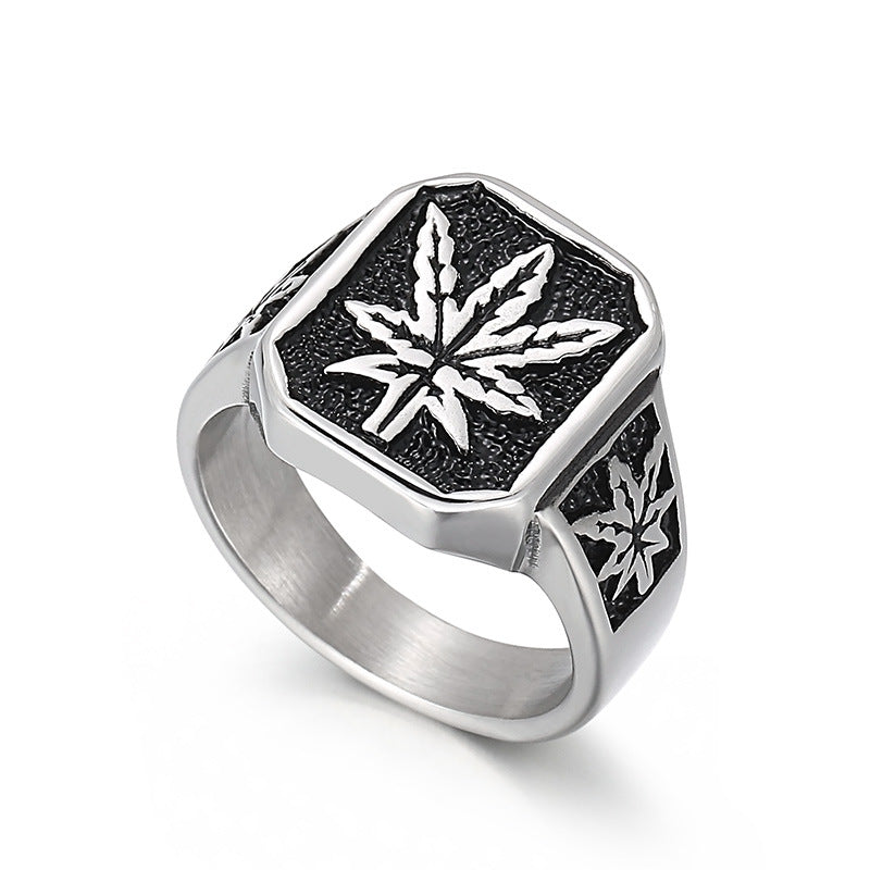 Vintage European and American Men's Punk Maple Leaf Titanium Steel Rings - Custom Creative Fashion - Sizes 8-13