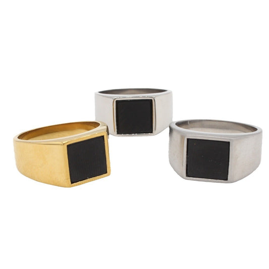 Simple Black Square Titanium Steel Men's Ring for Cold Weather