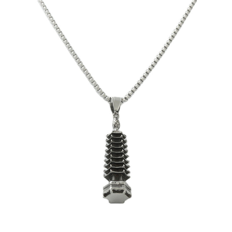 Titanium Steel Hexagonal Pagoda Pendant Necklace for Men - Personalized Retro Trendy Design