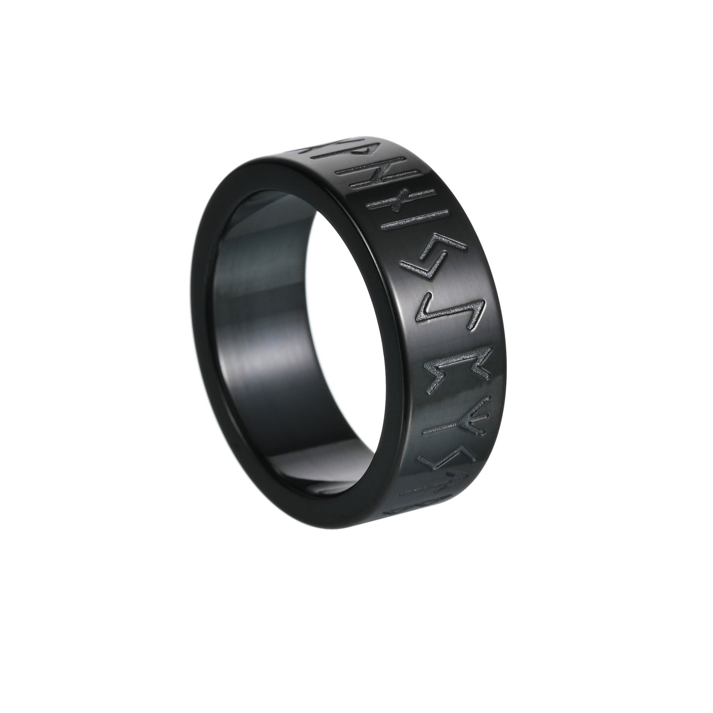 Nordic Pirate Viking Rune Steel Ring for Men - Size 7-12