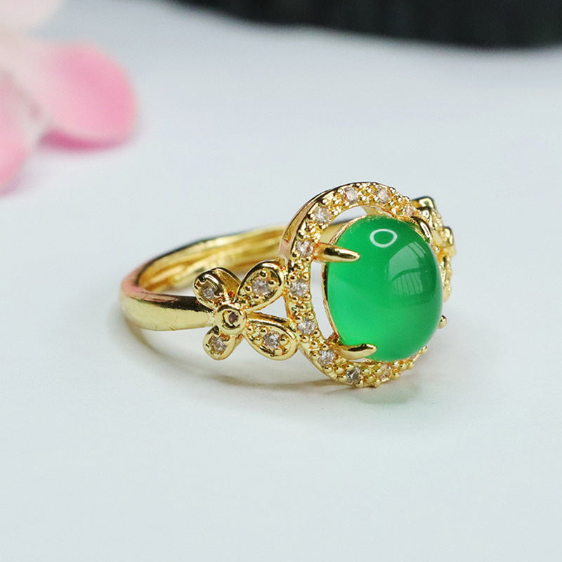 Green Chalcedony and Red Agate Butterfly Sterling Silver Ring