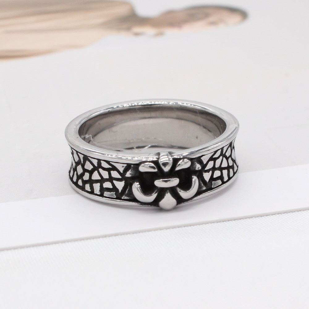 Cross Flower Craquelure Titanium Steel Rings for Men