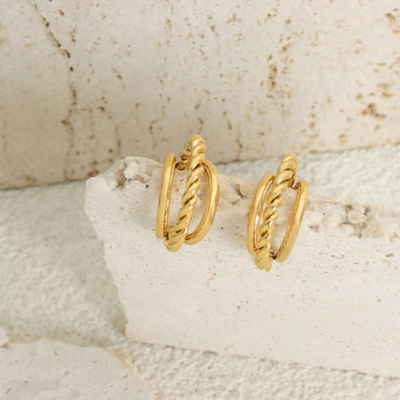 Elegant 18K Gold Plated C-Shaped Earrings - Stylish Titanium Steel Finish