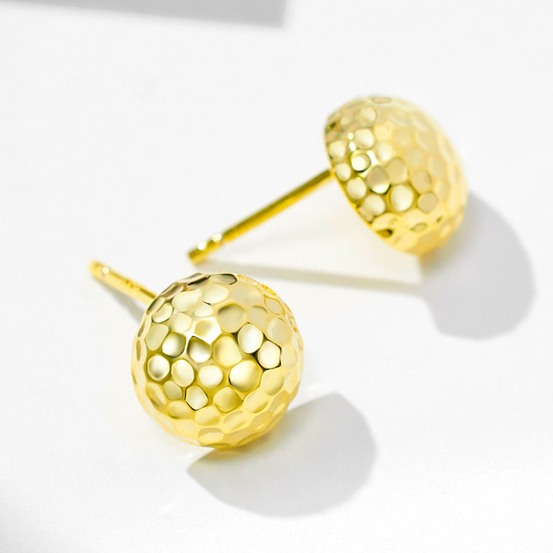 Honeycomb Pattern Half Ball Sterling Silver Stud Earrings