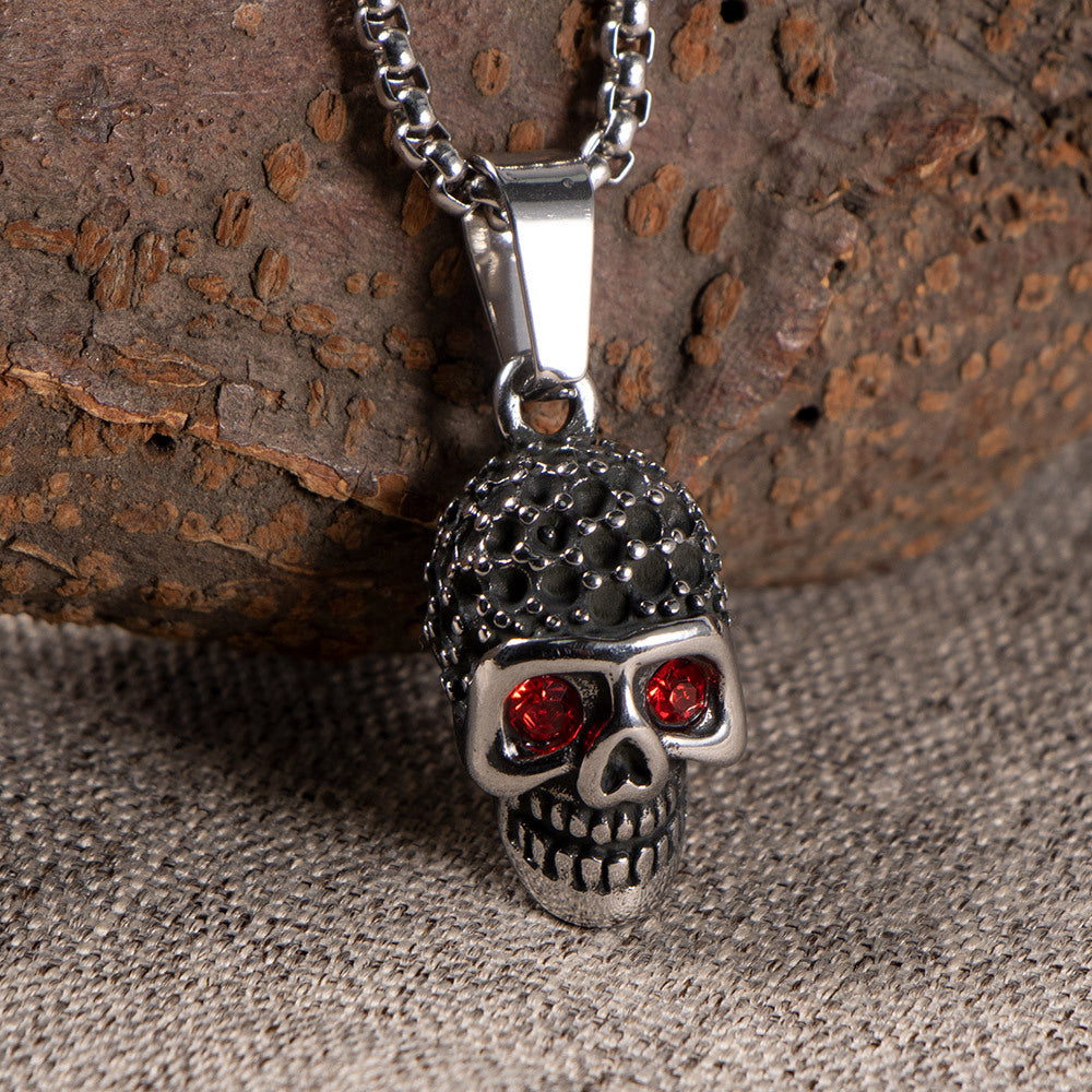 Vintage-Inspired Hip-Hop Skull Necklace with Red Zircon Pendant – Trendy Titanium Steel Jewelry for Men