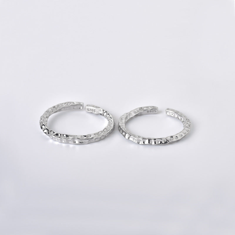 Irregular Bump Texture Mobius Opening Sterling Silver Couple Rings