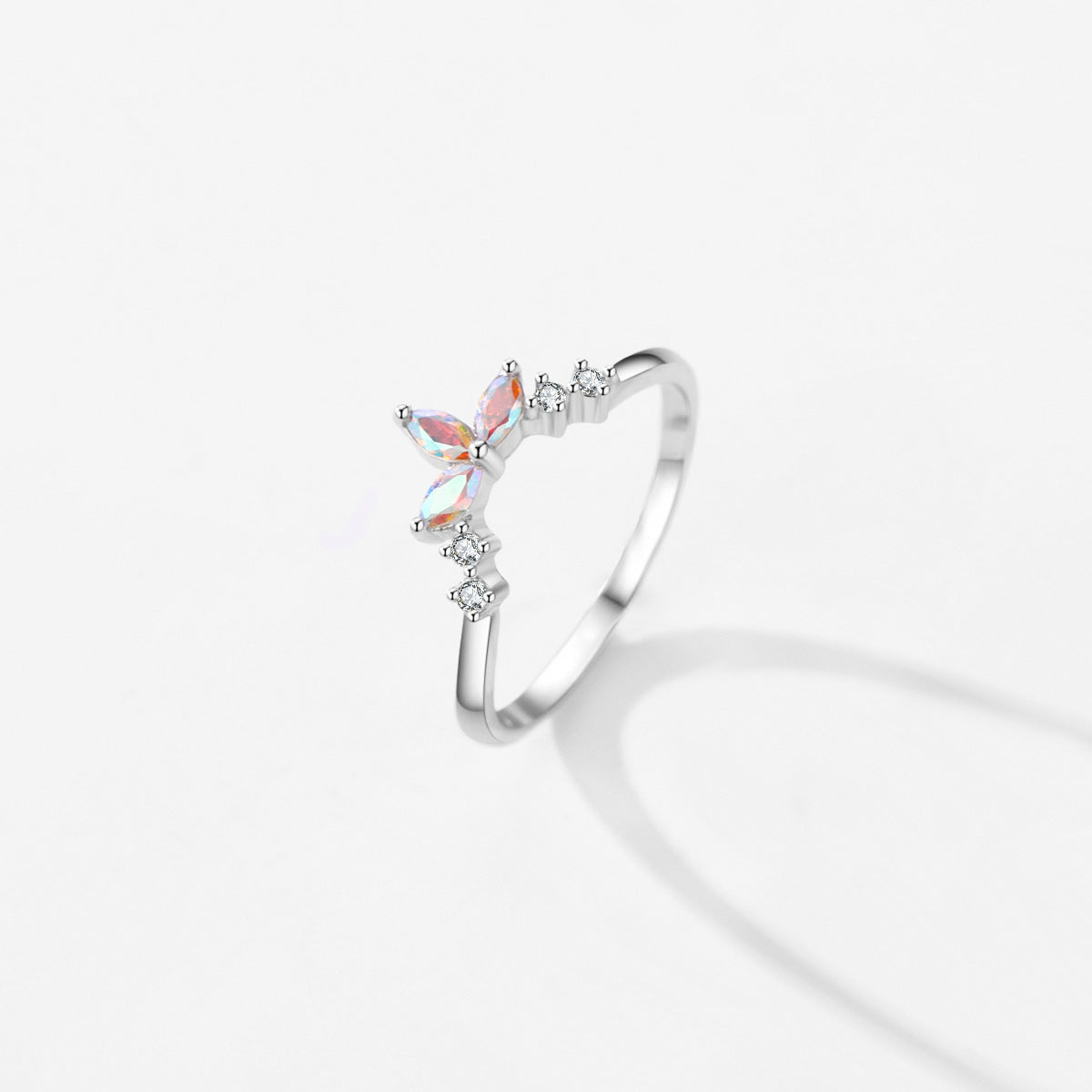 Sterling Silver Zircon Ring for Women - Fashionable Crown Design