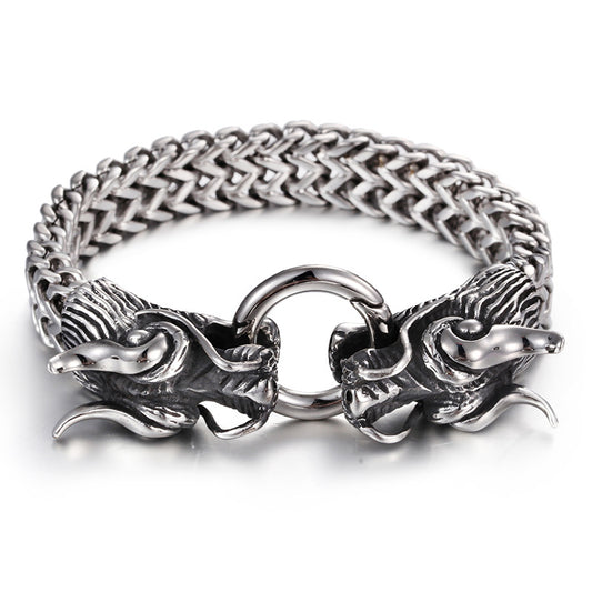 Trendy Men's Multi-Layer Bracelets with Dominant Double Dragon Buckles