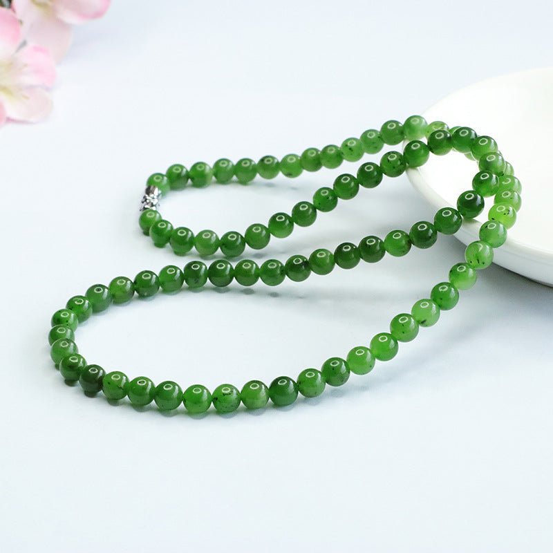 Natural Hetian Jade Necklace Apple Green Jasper Spinach Green Beads Chain