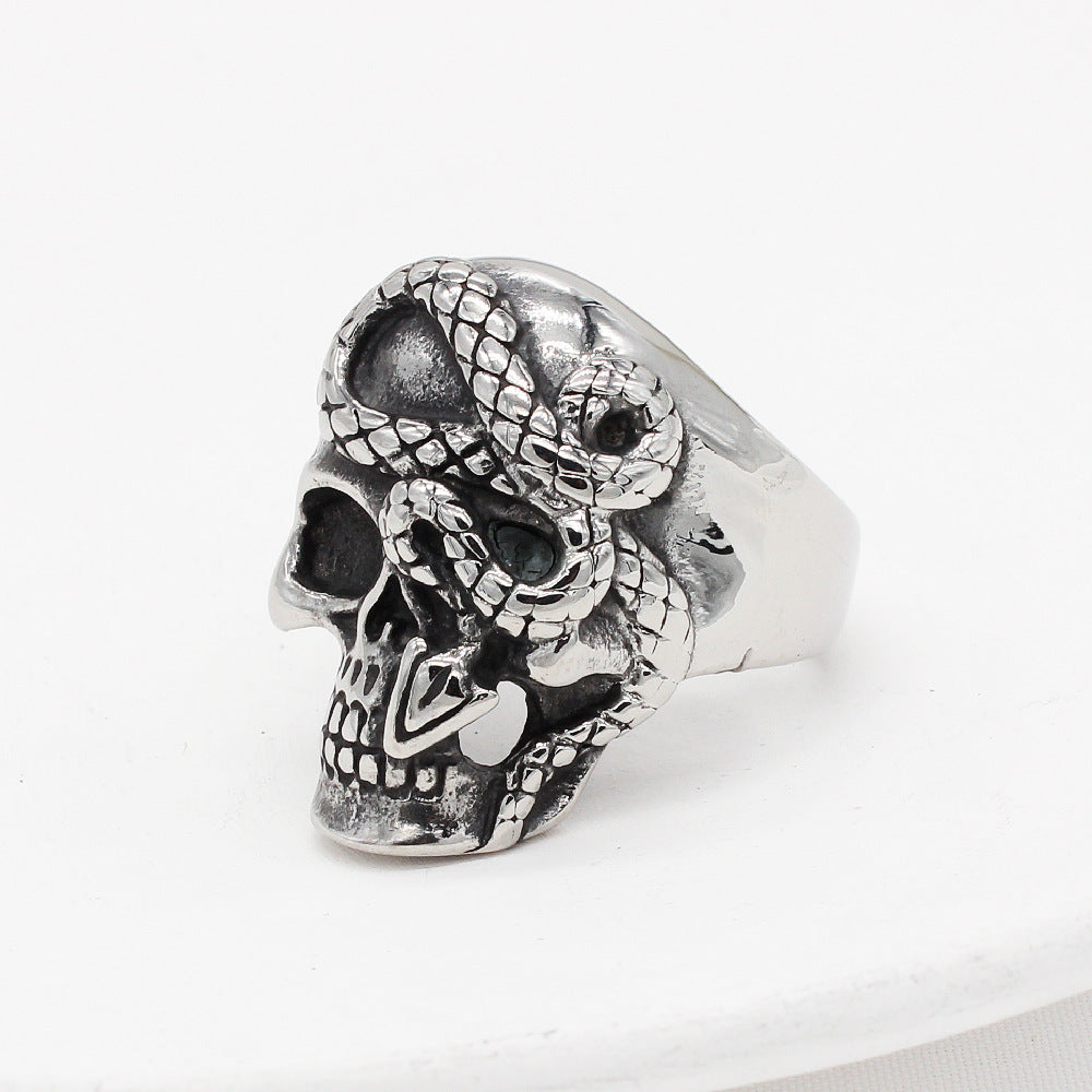 Halloween Skull Snake Titanium Steel Ring for Men