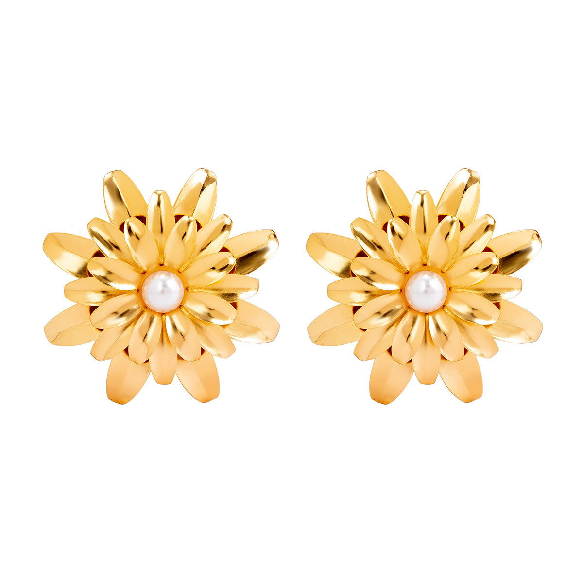 European Style Geometric Daisy Pearl Earrings