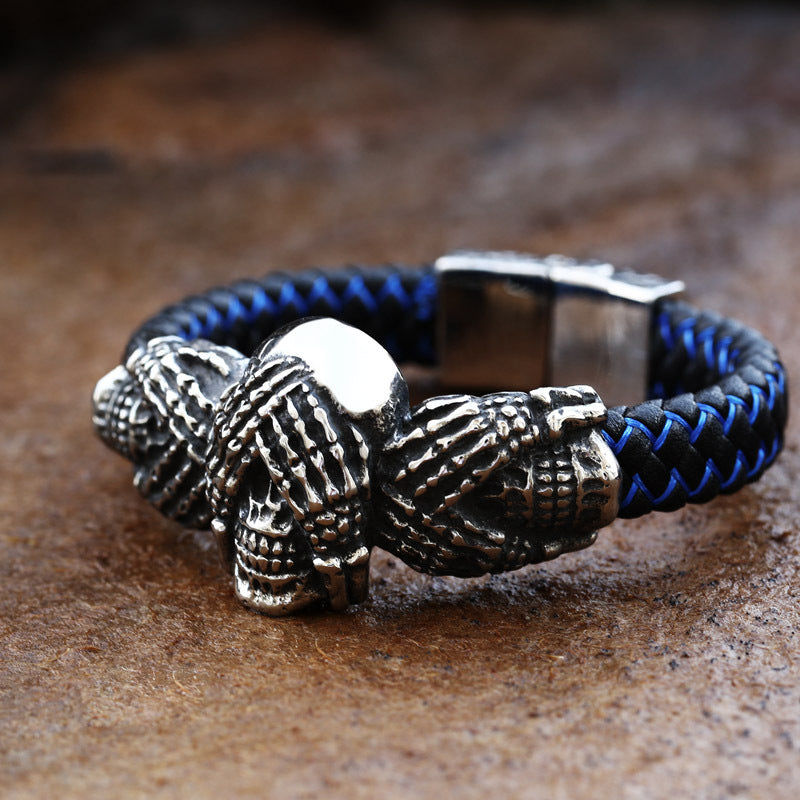 Viking Heritage-Inspired Stainless Steel Skull Bracelet for Men