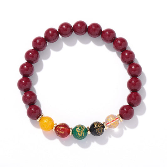 Cinnabar Bracelet, God of Wealth Transfer Beads, Zodiac Year Jewelry