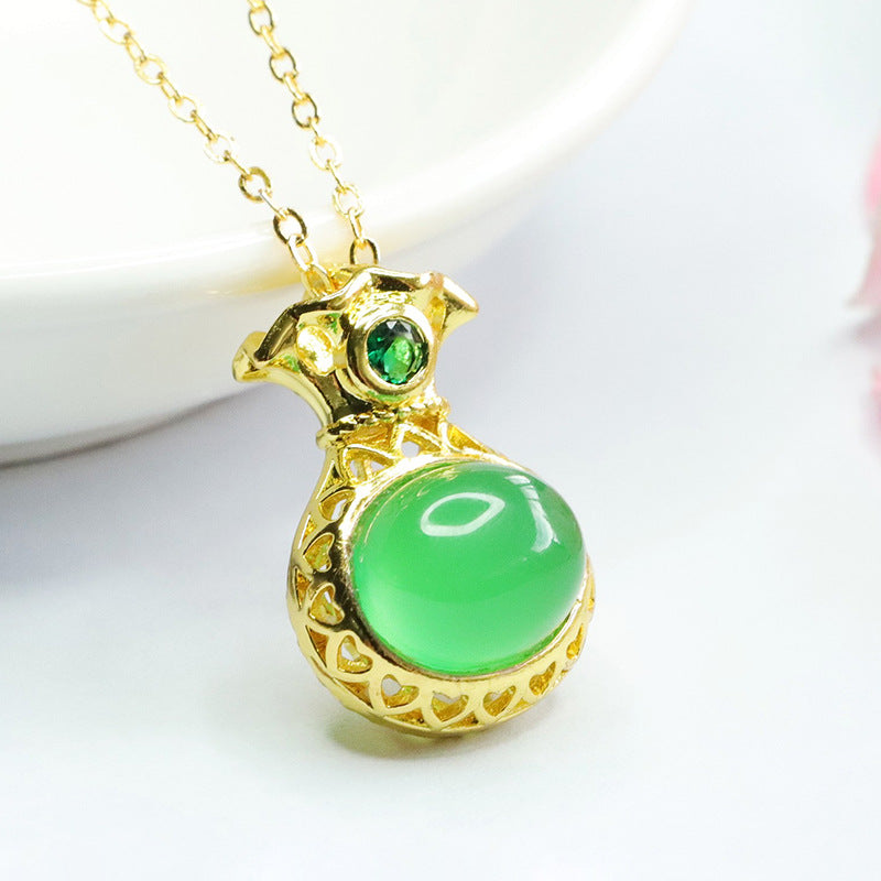 Hollow Money Bag Green Chalcedony Pendant Necklace