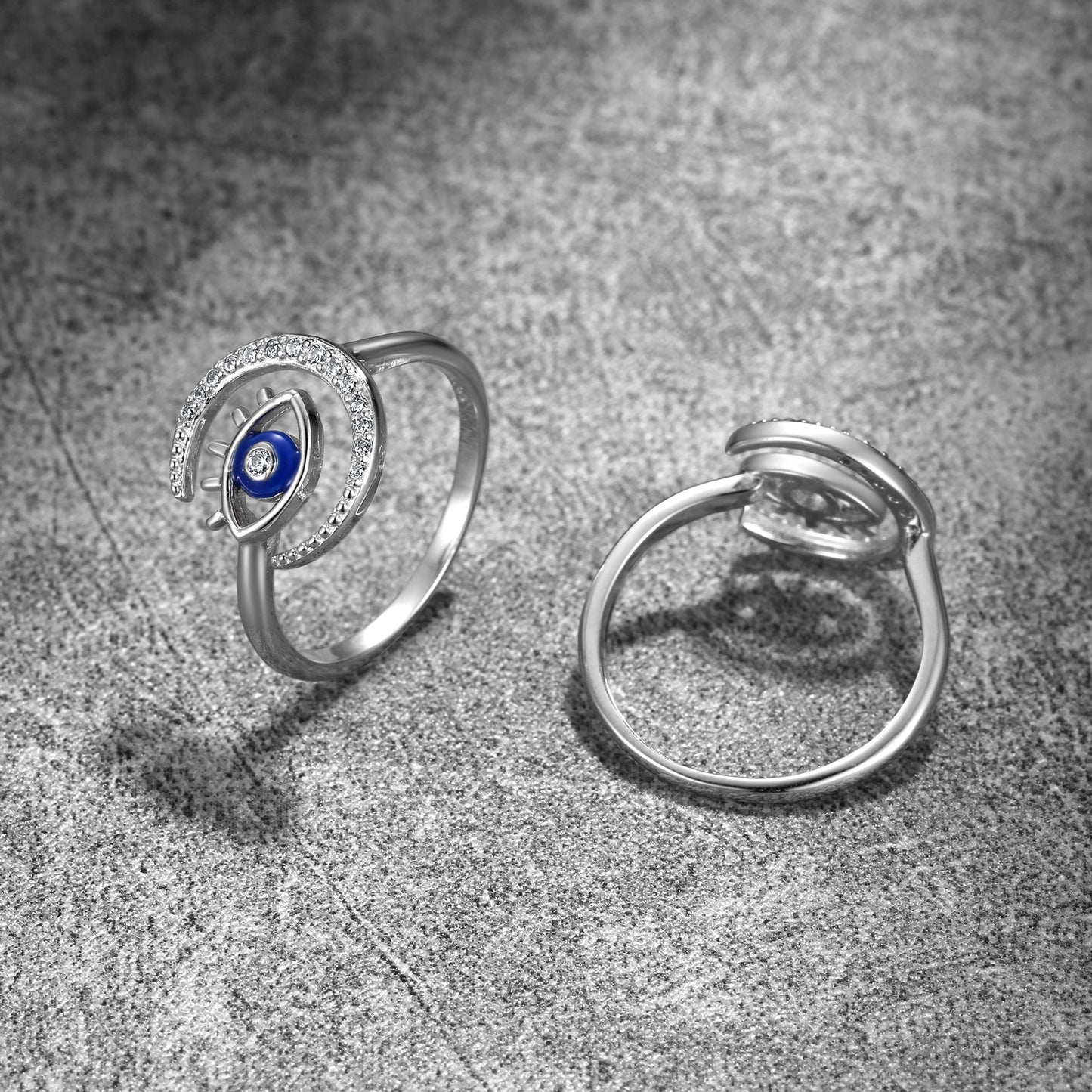 Crescent Moon Devil's Eye Zircon Opening Silver Ring