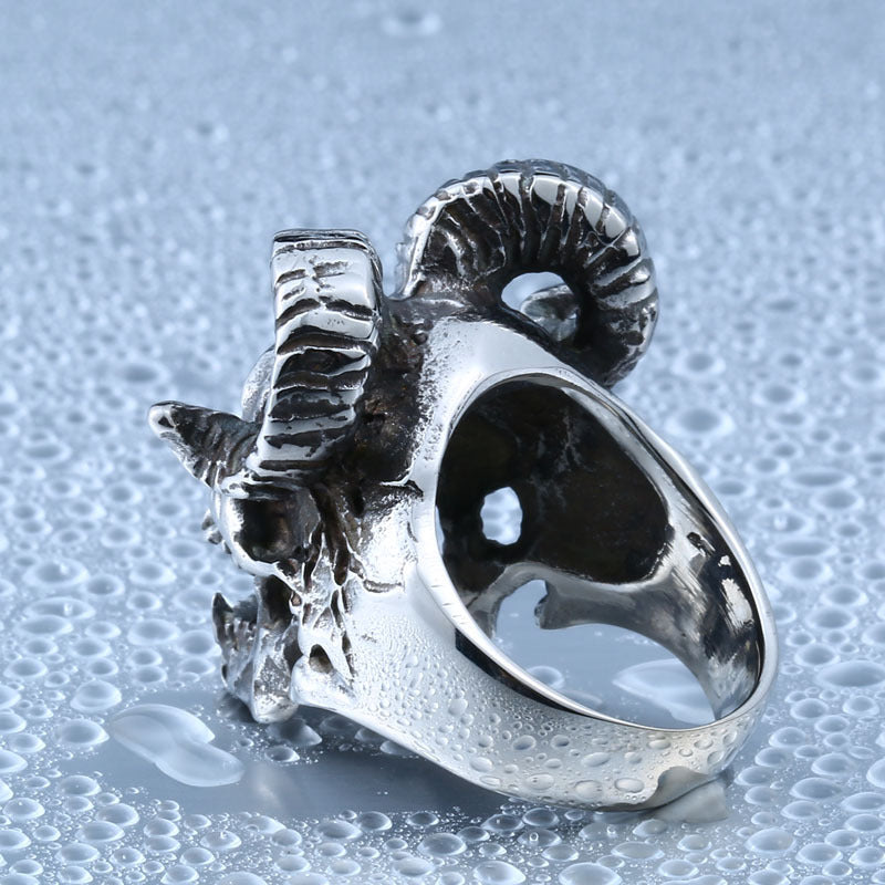 Punk Rock Sheephead Skull Ring for Men - Wholesale Stainless Steel Jewelry