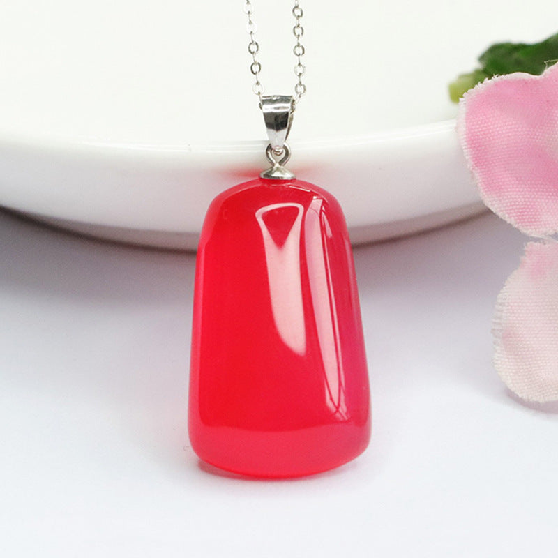 S925 Silver Necklace with Striking Red Agate Pendant