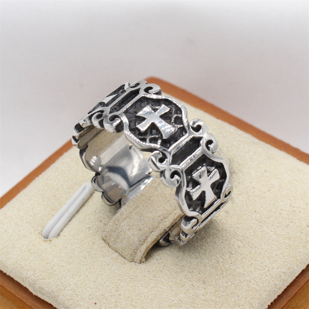 Personalized Retro Titanium Steel Cross Ring for Men - European and American Style, Wholesale Jewelry