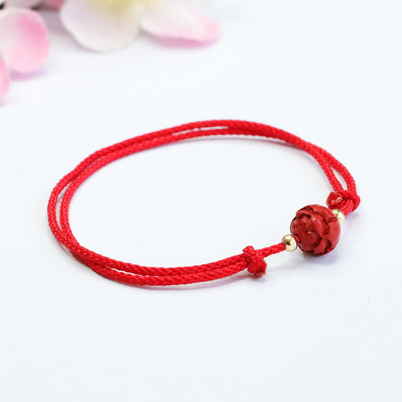 Red Lotus Bead Sterling Silver Bracelet with Cinnabar Stone