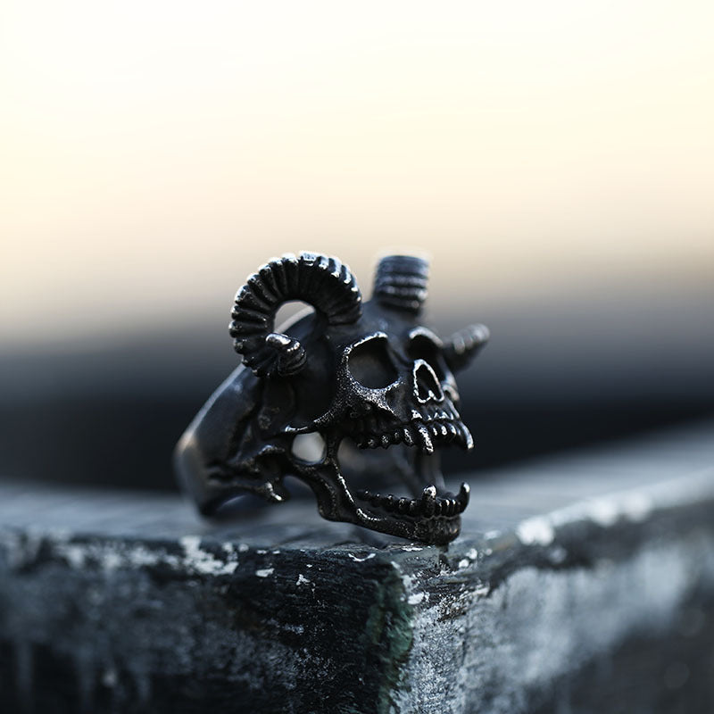 Punk-Inspired Men's Stainless Steel Satan Skull Ring - European and American Wholesale Jewelry