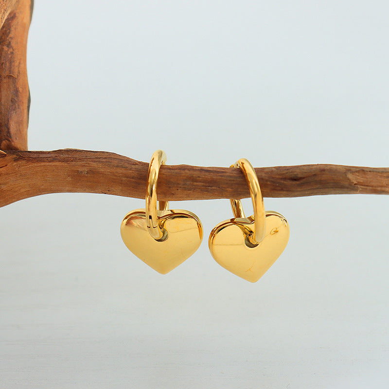 Heart-Shaped Gold-Plated Stainless Steel Earrings for Women with Ins Wind Design