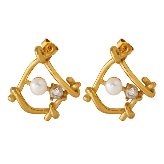 Geometric Freshwater Pearl and Zircon Earrings with a Personalized Twist