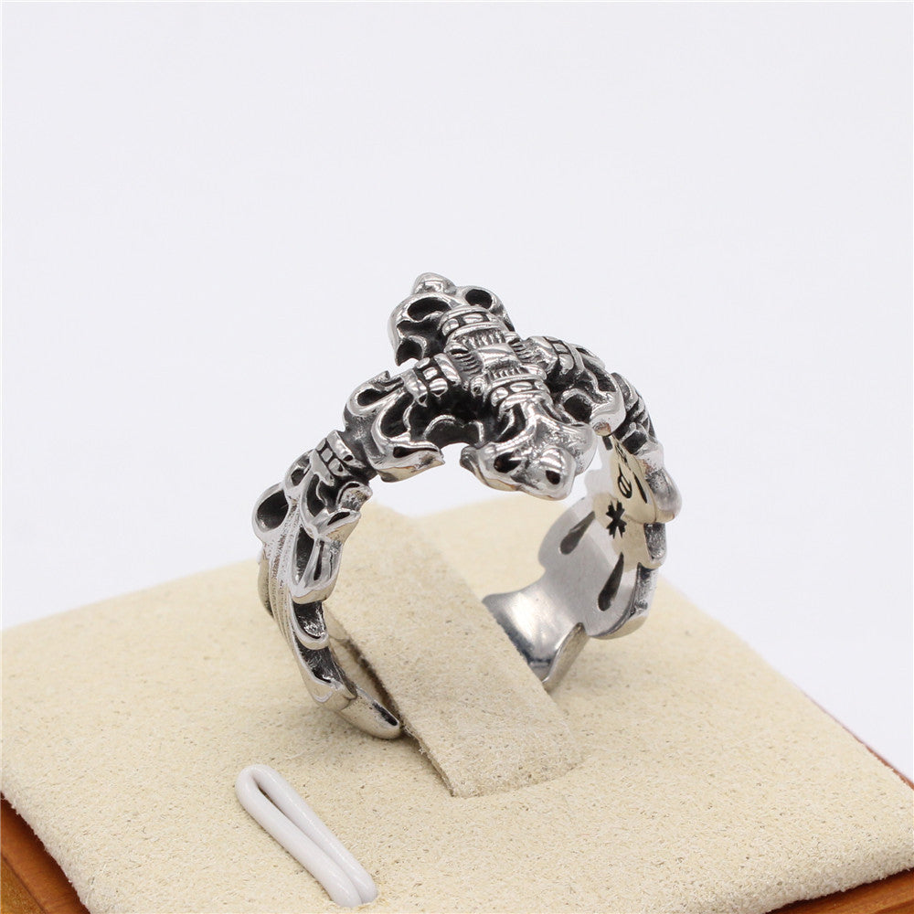 Gothic Cross Flower Open Titanium Steel Ring for Men